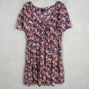 J. Crew size XL button front cotton voile beach dress painted block print navy